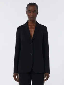 Single-breasted scuba jersey jacket - BLACK