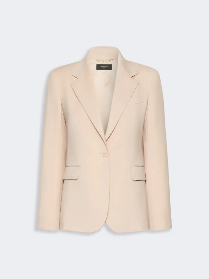 Single-breasted stretch wool blazer - POWDER