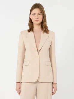 Single-breasted stretch wool blazer - POWDER
