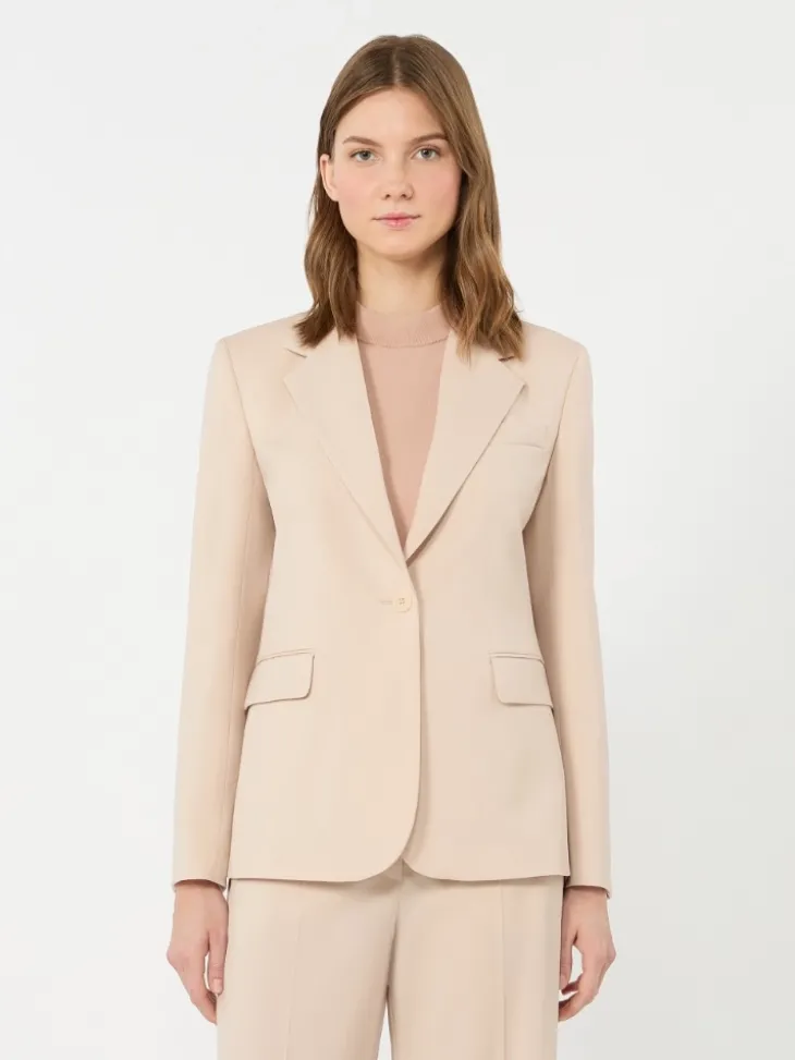Single-breasted stretch wool blazer - POWDER