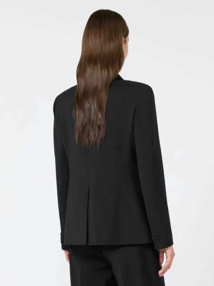 Single-breasted stretch wool blazer - BLACK