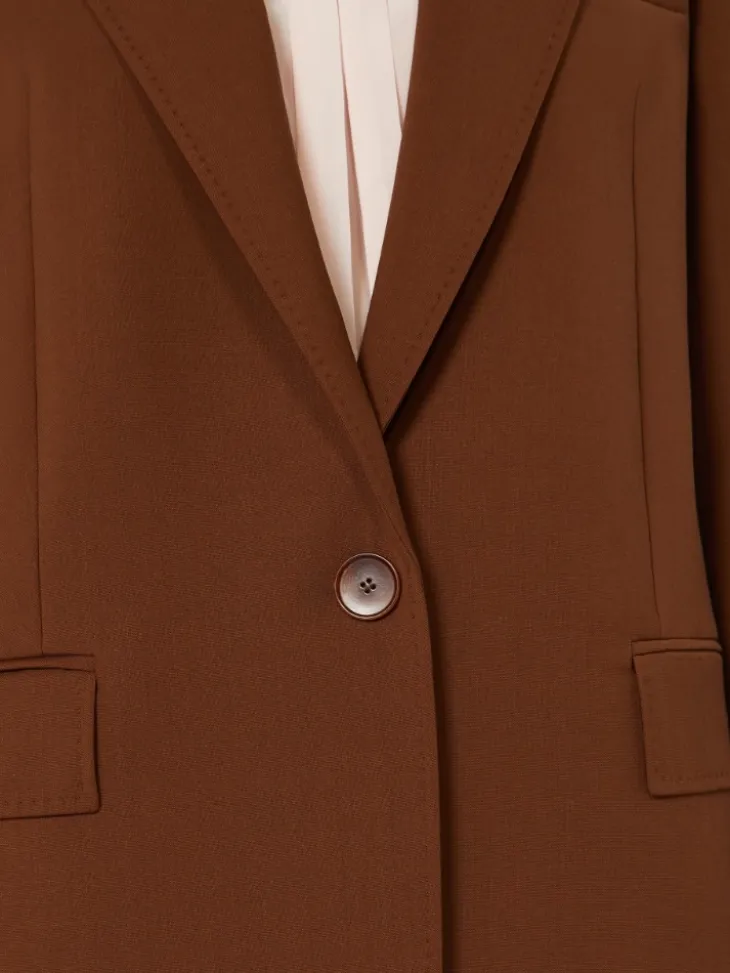 Single-breasted stretch wool blazer - CHOCOLATE