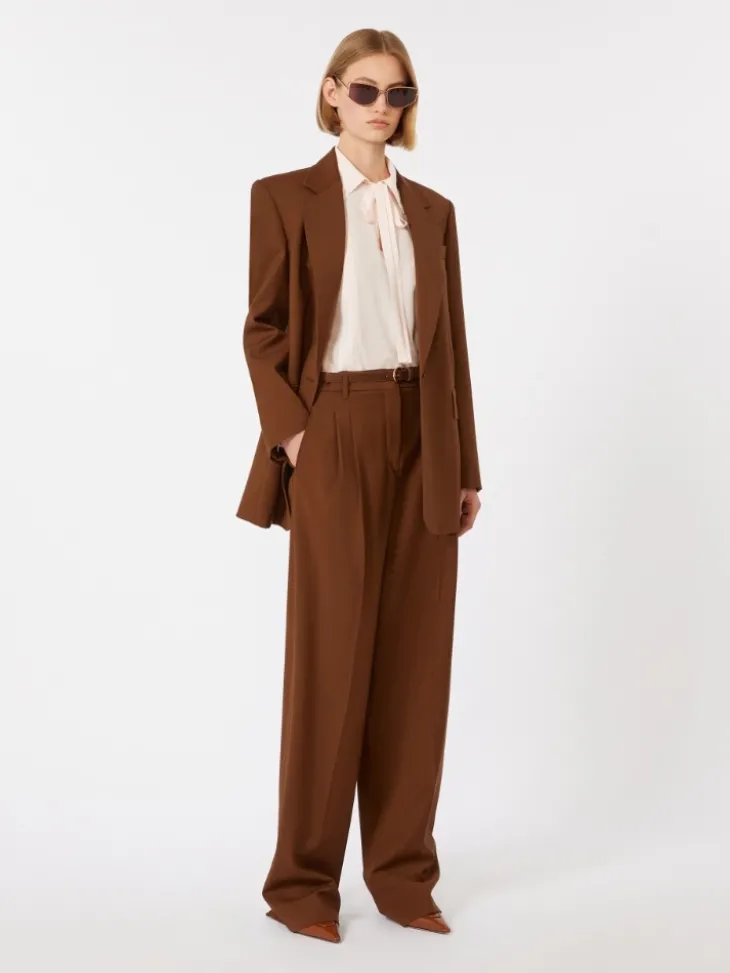 Single-breasted stretch wool blazer - CHOCOLATE