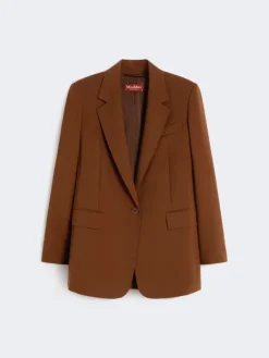 Single-breasted stretch wool blazer - CHOCOLATE