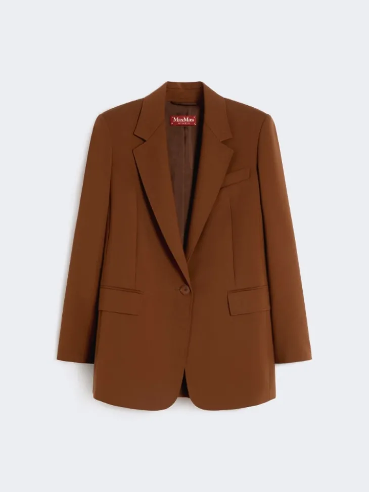 Single-breasted stretch wool blazer - CHOCOLATE