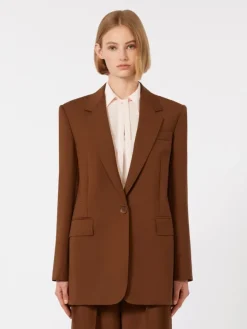 Single-breasted stretch wool blazer - CHOCOLATE