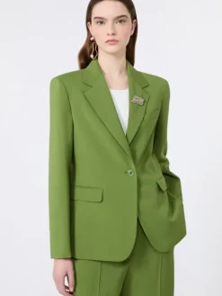 Single-breasted stretch wool blazer - GREEN