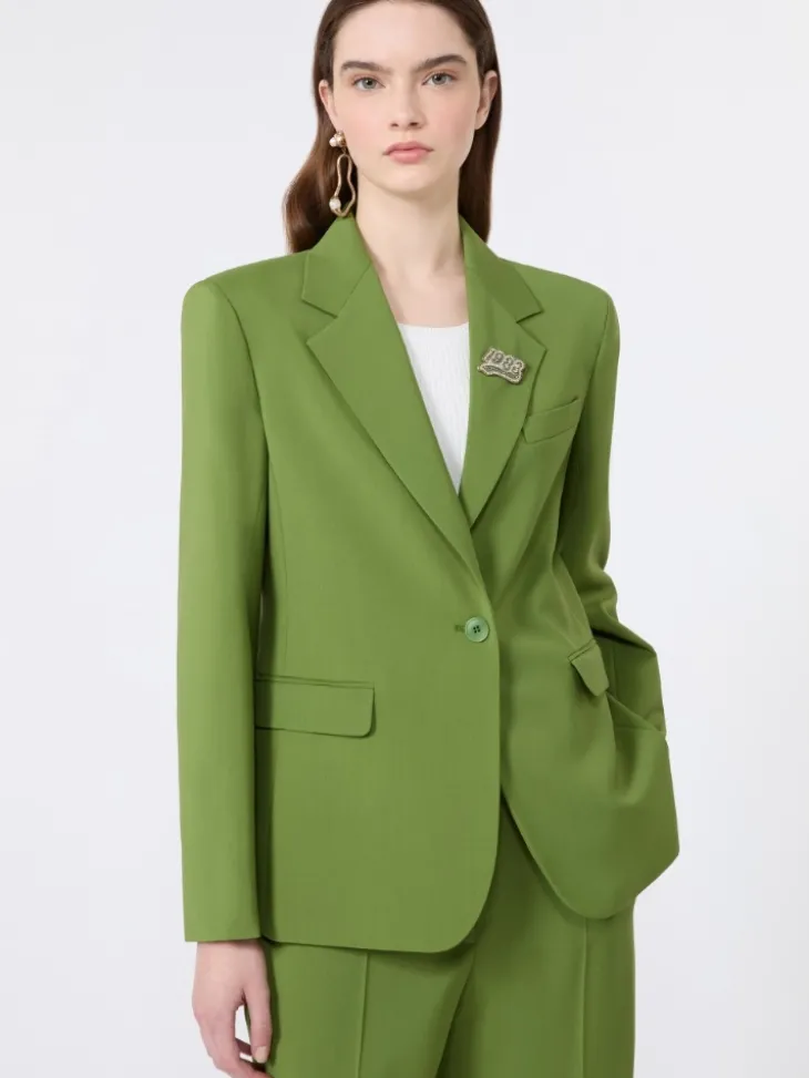 Single-breasted stretch wool blazer - GREEN