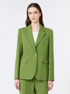 Single-breasted stretch wool blazer - GREEN