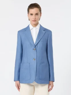 Single-breasted wool and silk canvas blazer - LIGHT BLUE