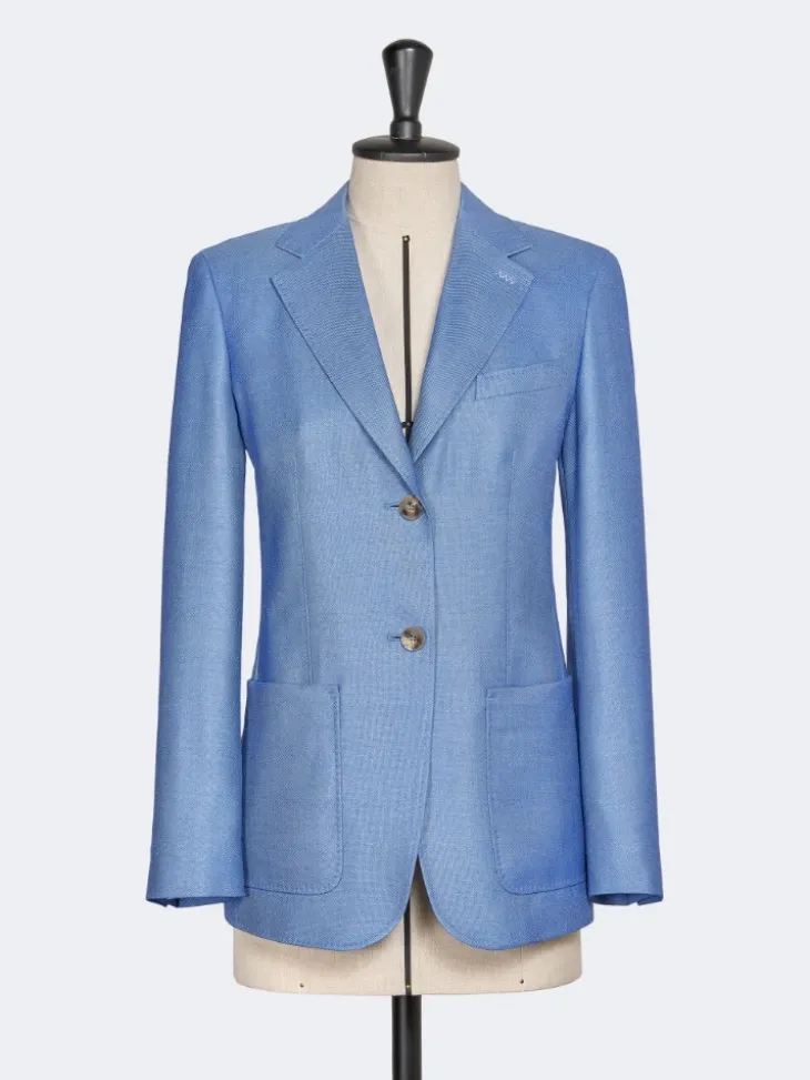 Single-breasted wool and silk canvas blazer - LIGHT BLUE