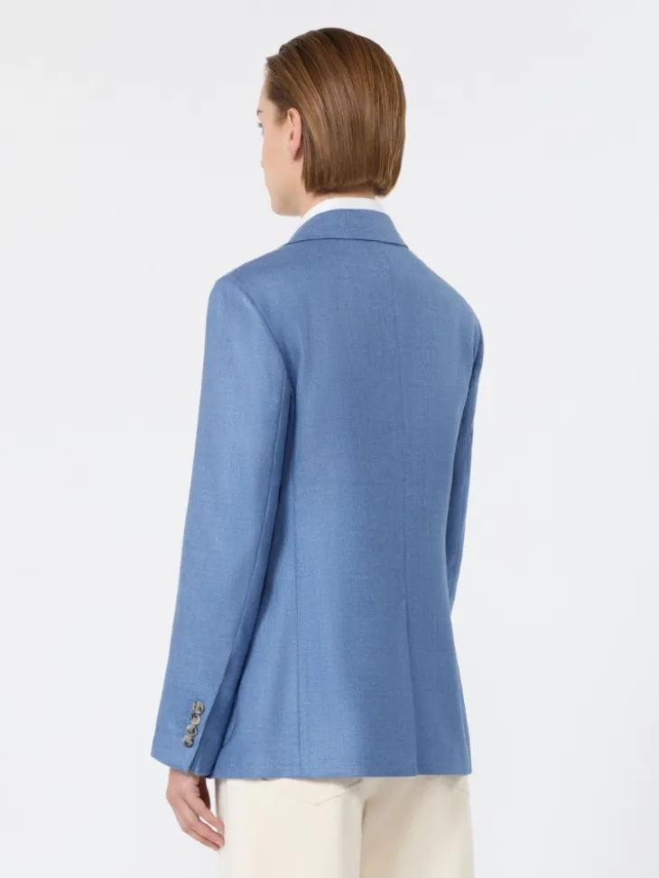 Single-breasted wool and silk canvas blazer - LIGHT BLUE