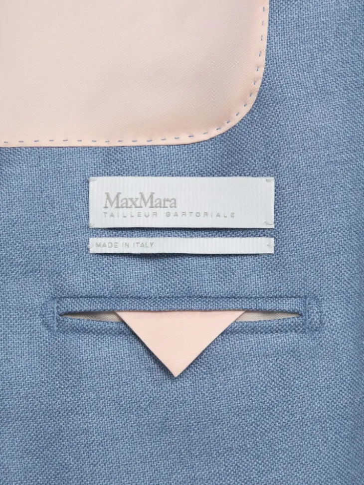 Single-breasted wool and silk canvas blazer - LIGHT BLUE