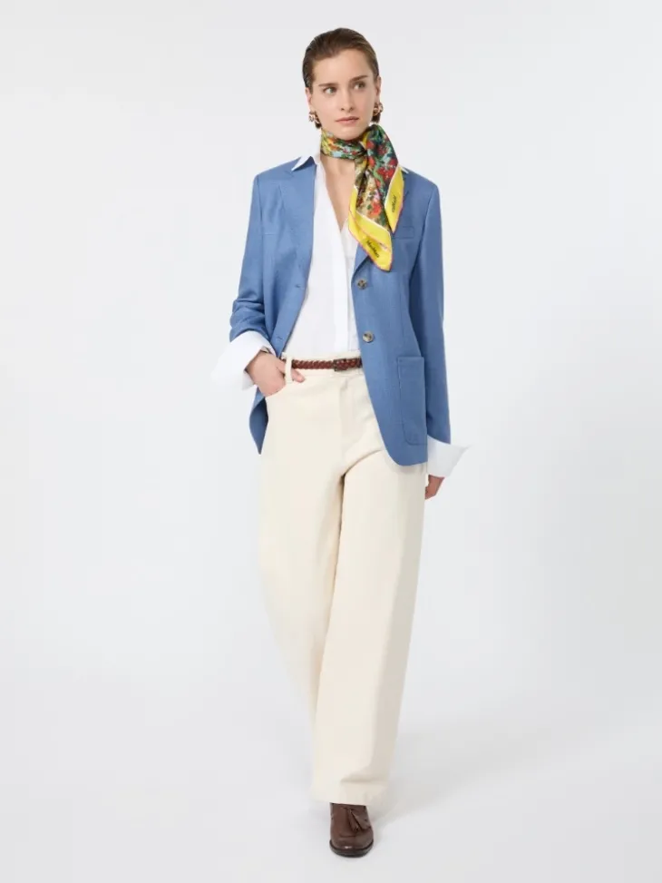 Single-breasted wool and silk canvas blazer - LIGHT BLUE