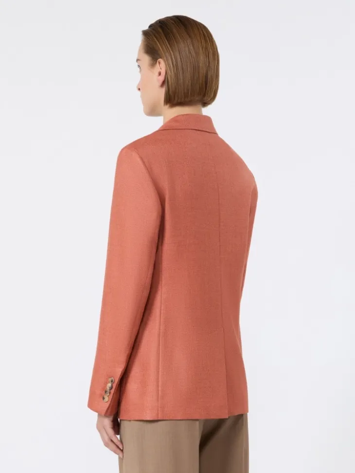 Single-breasted wool and silk canvas blazer - CORAL