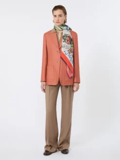 Single-breasted wool and silk canvas blazer - CORAL