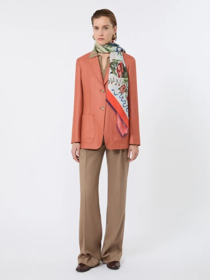 Single-breasted wool and silk canvas blazer - CORAL