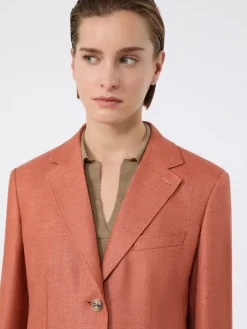 Single-breasted wool and silk canvas blazer - CORAL