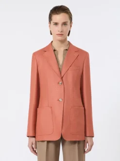 Single-breasted wool and silk canvas blazer - CORAL