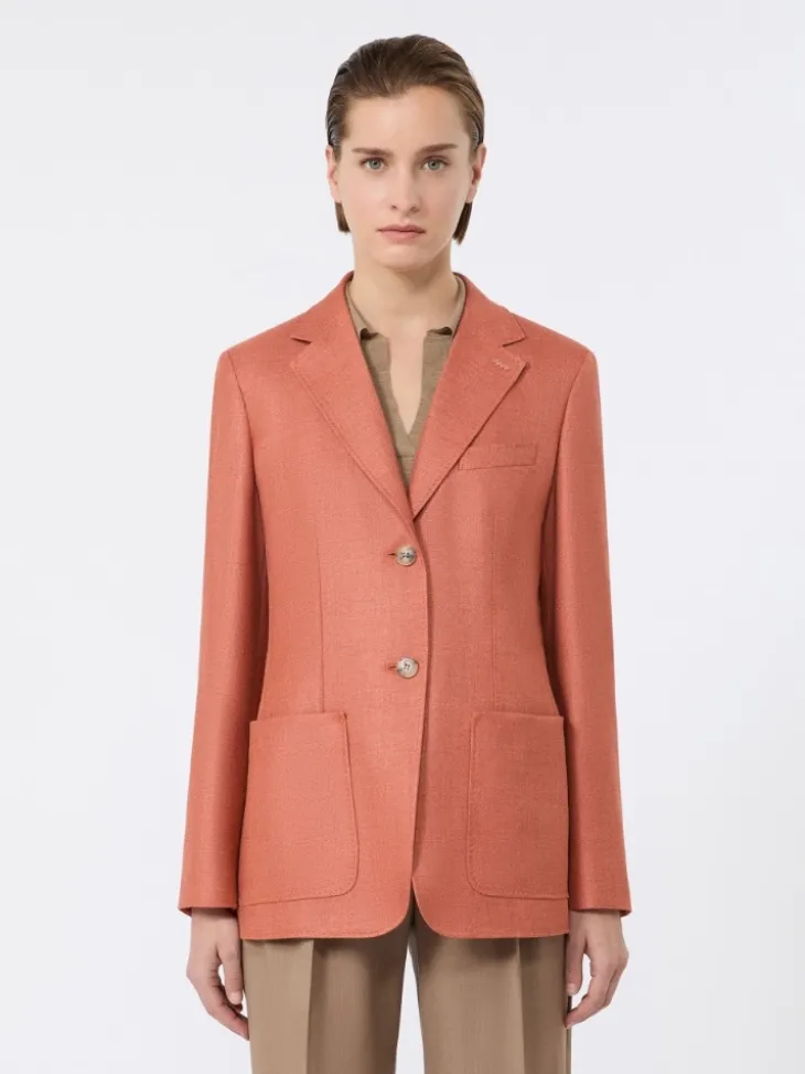 Single-breasted wool and silk canvas blazer - CORAL