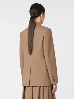 Single-breasted woollen cloth blazer - HAZELNUT BROWN
