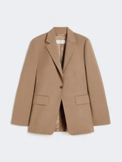 Single-breasted woollen cloth blazer - HAZELNUT BROWN