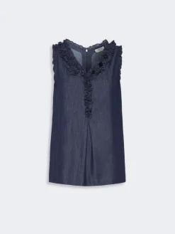 Sleeveless cotton denim top - MIDNIGHTBLUE