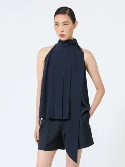 Sleeveless crepe de chine top - ULTRAMARINE