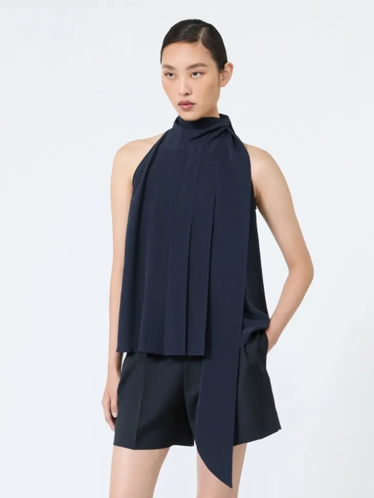 Sleeveless crepe de chine top - ULTRAMARINE