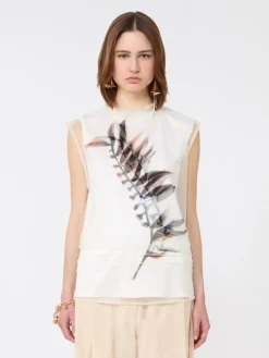 Sleeveless double-layer satin and tulle top - WHITE