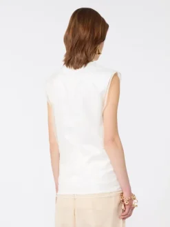 Sleeveless double-layer satin and tulle top - WHITE