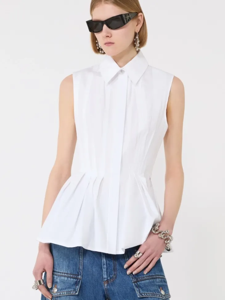 Sleeveless heavy cotton canvas shirt - OPTICAL WHITE
