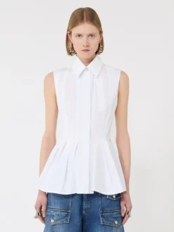 Sleeveless heavy cotton canvas shirt - OPTICAL WHITE