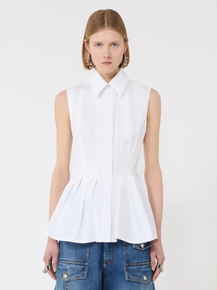 Sleeveless heavy cotton canvas shirt - OPTICAL WHITE