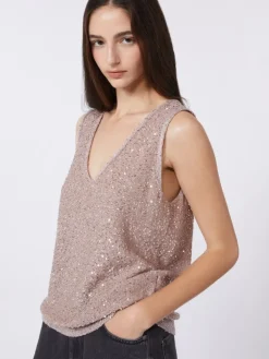 Sleeveless jumper with sequins - ANTIQUE ROSE