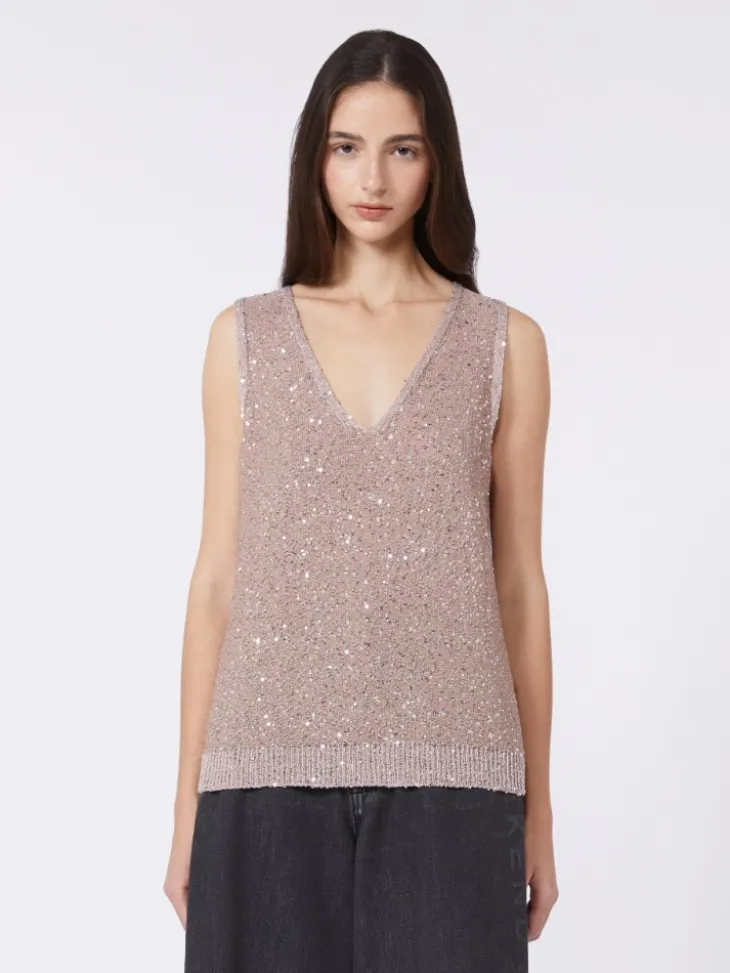 Sleeveless jumper with sequins - ANTIQUE ROSE