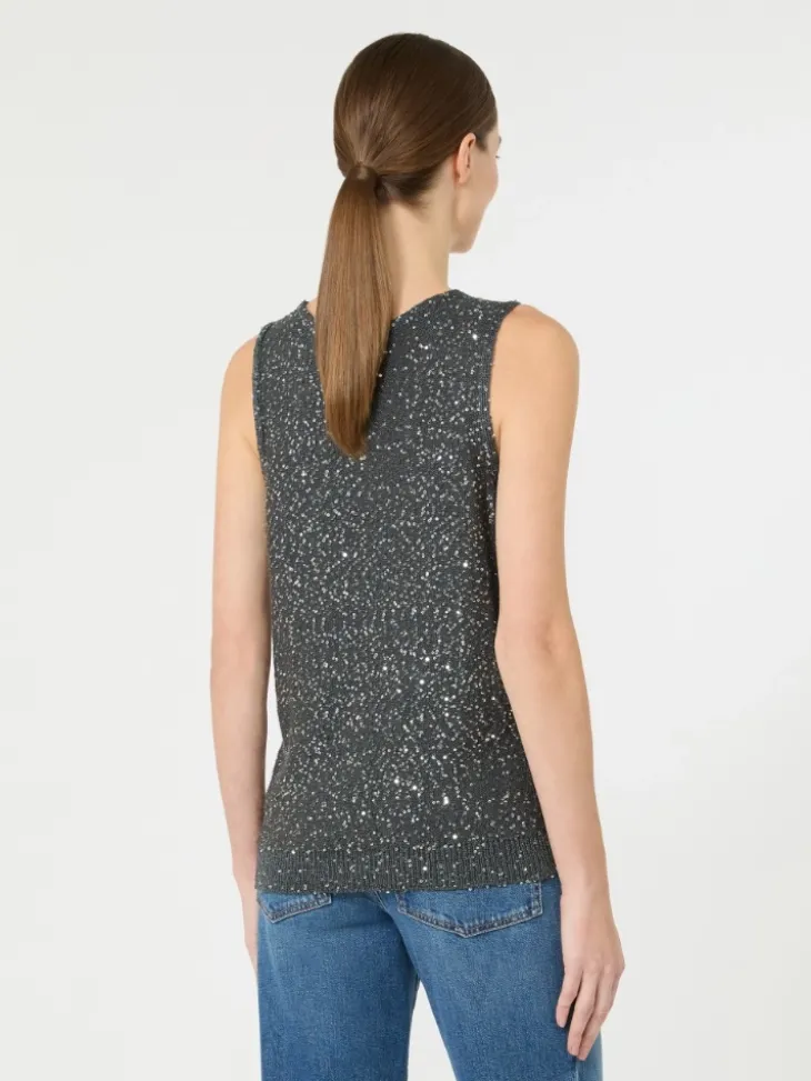 Sleeveless jumper with sequins - DARK GREY