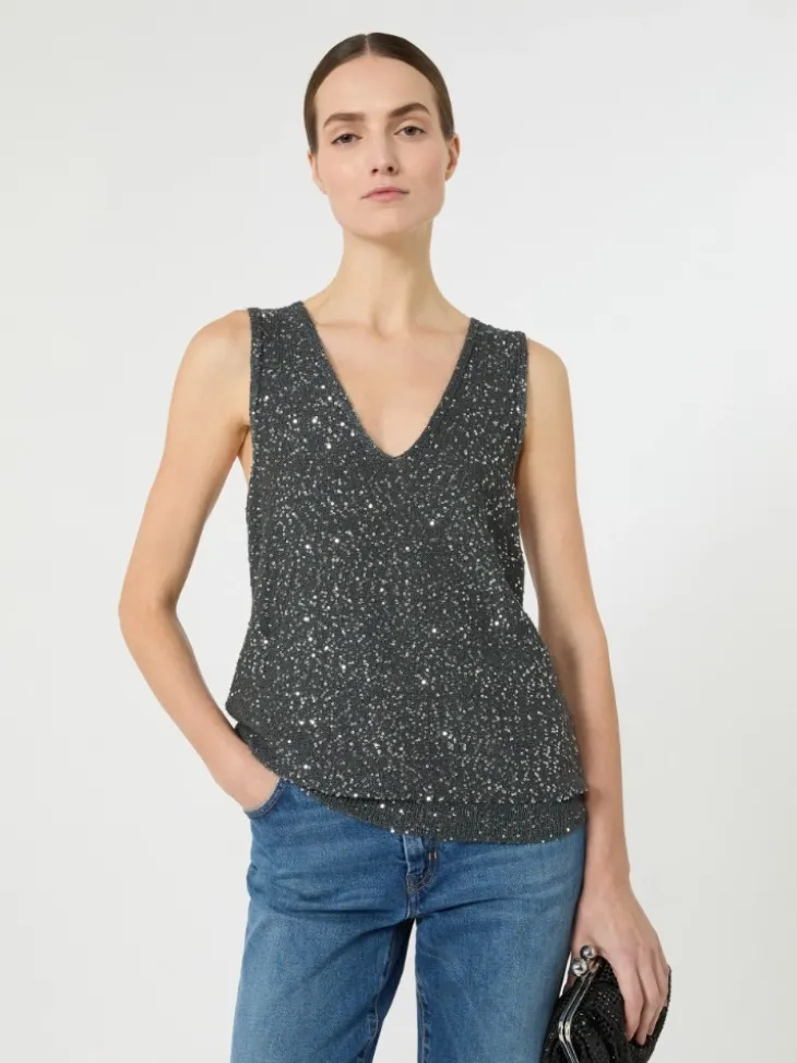 Sleeveless jumper with sequins - DARK GREY