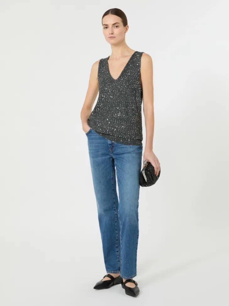 Sleeveless jumper with sequins - DARK GREY