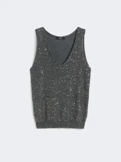 Sleeveless jumper with sequins - DARK GREY