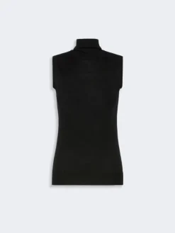 Sleeveless pure wool sweater - BLACK