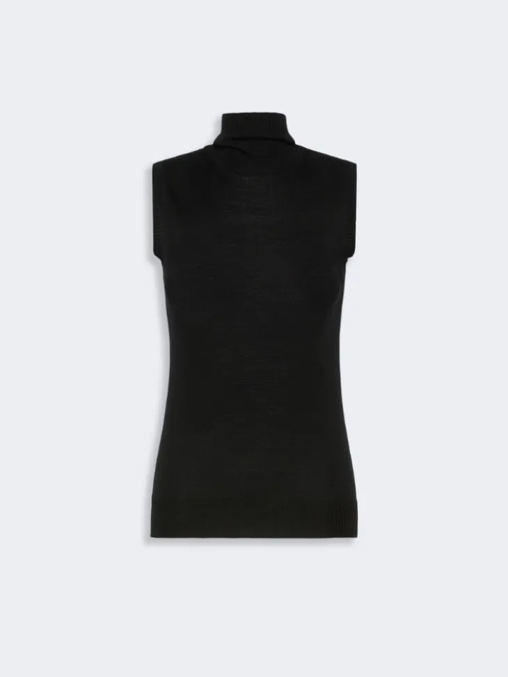 Sleeveless pure wool sweater - BLACK
