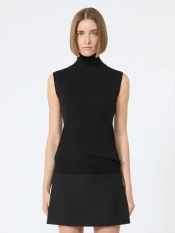 Sleeveless pure wool sweater - BLACK