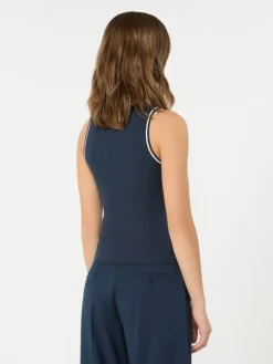 Sleeveless stretch viscose sweater - NAVY