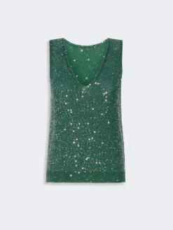 Sleeveless sweater with sequin detail - GREEN