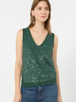 Sleeveless sweater with sequin detail - GREEN