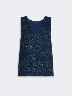 Sleeveless sweater with sequin detail - NAVY