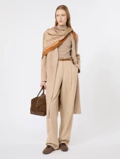 Sleeveless viscose crepe polo-neck sweater - CARAMEL