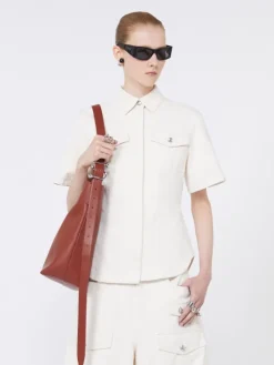 Slim-fit bull denim shirt - BEIGE