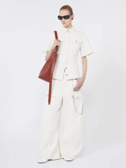 Slim-fit bull denim shirt - BEIGE